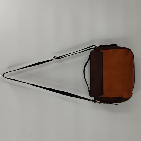 London Fog crossbody shoulder satchel handbag two tone brown flap over - Picture 10 of 14